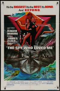 8f1066 SPY WHO LOVED ME 1sh 1977 art of Roger Moore as James Bond & Barbara Bach by Bob Peak!