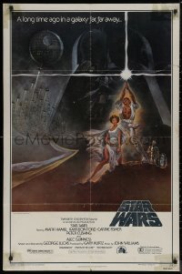 8f1070 STAR WARS style A third printing 1sh 1977 A New Hope, Jung art of Vader over Luke & Leia!