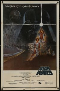 8f1069 STAR WARS style A second printing 1sh 1977 Tom Jung art, domestic version w/ PG rating!