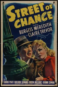 8f1077 STREET OF CHANCE 1sh 1942 Burgess Meredith, Claire Trevor, Cornell Woolrich film noir!