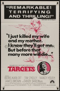 8f1096 TARGETS 1sh 1968 Peter Bogdanovich, cool art of sniper Tim O'Kelly crouching with rifle!