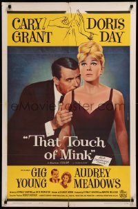 8f1115 THAT TOUCH OF MINK 1sh 1962 great close up art of Cary Grant nuzzling Doris Day's shoulder!