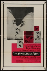 8f1125 THOMAS CROWN AFFAIR 1sh 1968 classic kiss close up of Steve McQueen & sexy Faye Dunaway!