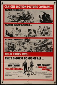 8f1127 THUNDERBALL/YOU ONLY LIVE TWICE 1sh 1971 Sean Connery's two biggest James Bonds of all!