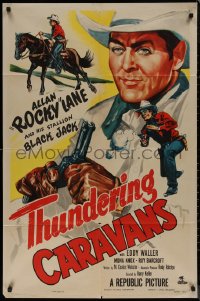 8f1129 THUNDERING CARAVANS 1sh 1952 great artwork of cowboy Rocky Lane w/smoking gun & Black Jack!