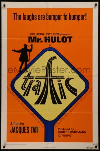 8f1134 TRAFFIC 1sh 1973 Jacques Tati as Mr. Hulot, cool highway art!