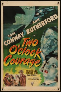 8f1143 TWO O'CLOCK COURAGE 1sh 1944 Anthony Mann film noir, art of Conway & Ann Rutherford!