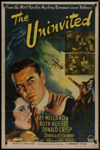 8f1148 UNINVITED 1sh 1944 close art of Ray Milland & Hussey, introducing Gail Russell, ultra rare!