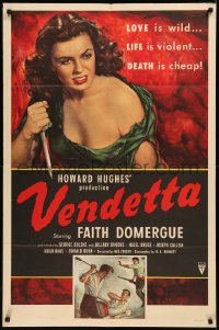 8f1157 VENDETTA 1sh 1950 Howard Hughes, art of sexy bad girl Faith Domergue holding knife!