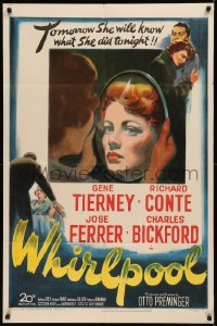 8f1179 WHIRLPOOL 1sh 1950 tomorrow Gene Tierney will know what she did tonight!