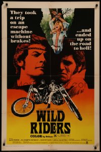 8f1191 WILD RIDERS 1sh 1971 Alex Rocco & another biker end up on the road to Hell!