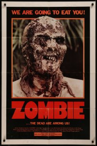 8f1207 ZOMBIE 1sh 1980 Zombi 2, Lucio Fulci classic, gross c/u of undead, we are going to eat you!