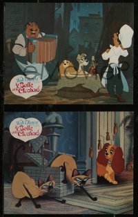 8f0091 LADY & THE TRAMP 9 French LCs R1970s Disney dog classic, spaghetti scene & cast portraits!