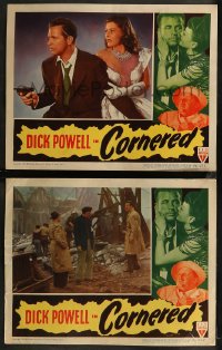 8g1160 CORNERED 2 LCs 1946 Edward Dmytryk, cool images of Dick Powell & sexiest Micheline Cheirel!
