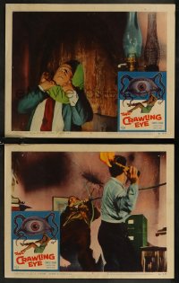 8g1161 CRAWLING EYE 2 LCs 1958 classic border art of the slithering eyeball monster with victim!