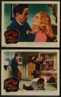8g1166 DEAD RECKONING 2 LCs 1947 Bogart deciding whether to kill or kiss Lizabeth Scott, holding gun!