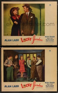 8g1215 LUCKY JORDAN 2 LCs 1943 images of gambler Alan Ladd & sexy WAC Helen Walker!