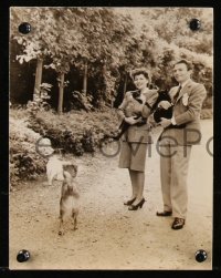 8g0368 JAMES MASON 2 7x9 stills 1945 for Wicked Lady, relaxing at home with wife and cute puppy dog!