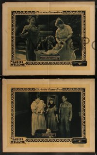 8g0925 BABIES WELCOME 5 LCs 1923 Christie Comedies, great images of wacky Dorothy Devore and infants!