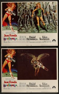 8g0853 BARBARELLA 7 LCs 1968 sexy Jane Fonda captured by two guards, cool McGinnis border art!