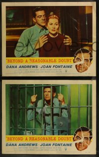 8g0591 BEYOND A REASONABLE DOUBT 8 LCs 1956 Fritz Lang directed noir, Dana Andrews & Joan Fontaine!