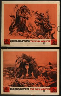 8g0669 GIGANTIS THE FIRE MONSTER 8 LCs 1959 cool rubbery monsters Godzilla & Angurus battling!