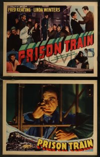 8g0755 PRISON TRAIN 8 LCs 1938 Fred Keating, cool car racing alongside train border artwork!