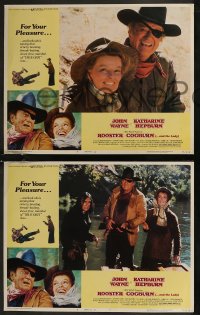 8g1114 ROOSTER COGBURN 3 LCs 1975 John Wayne in the title role with eyepatch & Katharine Hepburn!