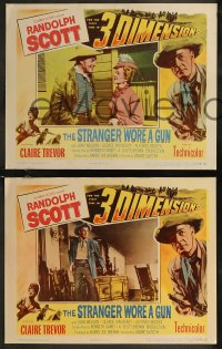 8g0802 STRANGER WORE A GUN 8 LCs 1953 cool images of cowboy Randolph Scott, sexy Claire Trevor!