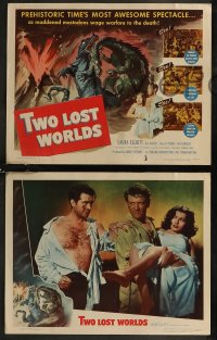 8g0828 TWO LOST WORLDS 8 LCs 1950 Laura Elliot, Gloria Petroff, with tc art of battling dinosaurs!