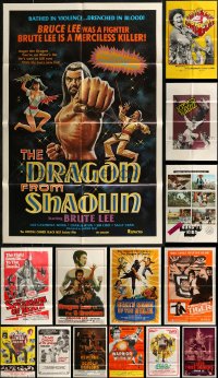 8h0073 LOT OF 15 FOLDED KUNG FU ONE-SHEETS 1970s-1980s great images from martial arts movies!
