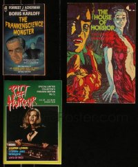 8h0308 LOT OF 3 SOFTCOVER HORROR BOOKS 1960s-1980s Frankenscience Monster, House of Horror!