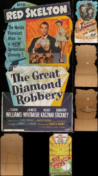 8h0001 LOT OF 3 STANDEES 1950s Great Diamond Robbery, Tomahawk, It's Movietime U.S.A.!
