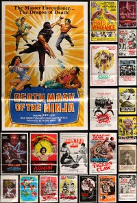 8h0057 LOT OF 25 FOLDED KUNG FU ONE-SHEETS 1970s-1980s a variety of martial arts movie images!