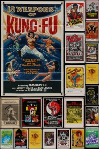 8h0531 LOT OF 37 FORMERLY TRI-FOLDED 27X41 KUNG FU ONE-SHEETS 1970s-1980s martial arts movies!