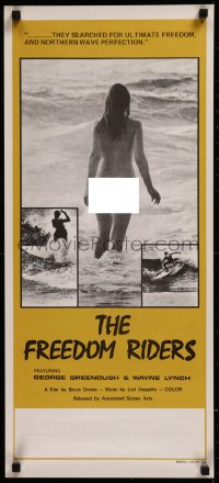 8j0019 FREEDOM RIDERS Aust daybill 1972 completely naked Aussie surfer girl, yellow border design!