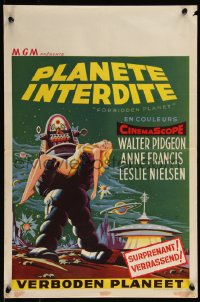 8j0132 FORBIDDEN PLANET Belgian 1956 great artwork of Robby the Robot carrying Anne Francis!