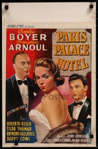 8j0172 PARIS PALACE HOTEL Belgian 1956 different art of Charles Boyer & Francoise Arnoul!