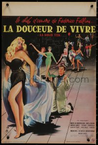 8j0084 LA DOLCE VITA French 16x24 1960 Federico Fellini, Mastroianni, sexy Ekberg by Yves Thos!