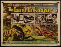 8j0255 LAND UNKNOWN style A 1/2sh 1957 a paradise of hidden terrors, great art of dinosaurs by Sawyer!