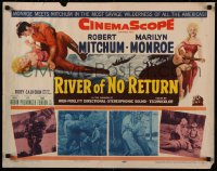 8j0281 RIVER OF NO RETURN 1/2sh 1954 great art of Robert Mitchum holding down Marilyn Monroe!