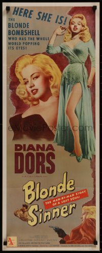 8j0329 BLONDE SINNER insert 1956 sexy eye-filling gasp-provoking blonde bombshell Diana Dors!