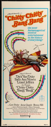 8j0339 CHITTY CHITTY BANG BANG insert 1969 Dick Van Dyke, art of wild flying car & music notes!