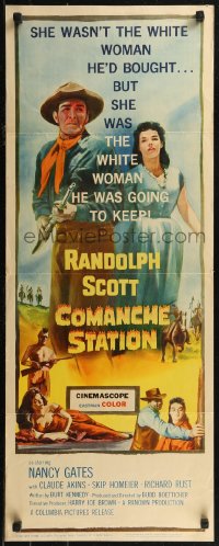 8j0340 COMANCHE STATION insert 1960 Randolph Scott, Nancy Gates, Budd Boetticher, cool wanted poster!