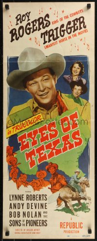 8j0356 EYES OF TEXAS insert 1948 art of Texas + Roy Rogers close up & riding on Trigger, ultra rare!