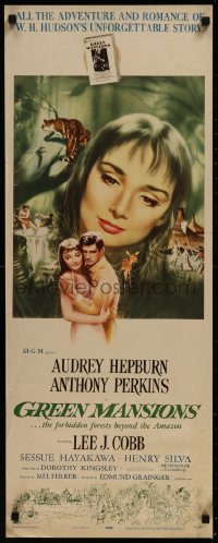8j0363 GREEN MANSIONS insert 1959 cool art of Audrey Hepburn & Anthony Perkins by Joseph Smith!