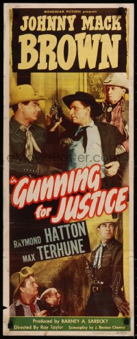 8j0364 GUNNING FOR JUSTICE insert 1948 western cowboy Johnny Mack Brown, Raymond Hatton, Terhune!