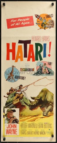 8j0366 HATARI insert 1962 Howard Hawks, artwork of John Wayne rounding up rhino in Africa!