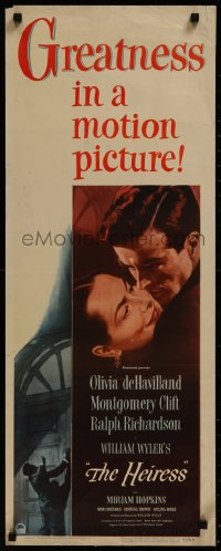 8j0367 HEIRESS insert 1949 William Wyler, romantic c/u of Olivia de Havilland & Montgomery Clift!