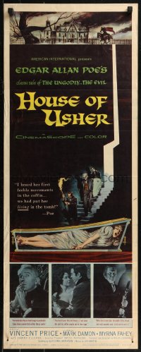 8j0371 HOUSE OF USHER insert 1960 Poe's tale of the ungodly & evil, cool art by Reynold Brown!